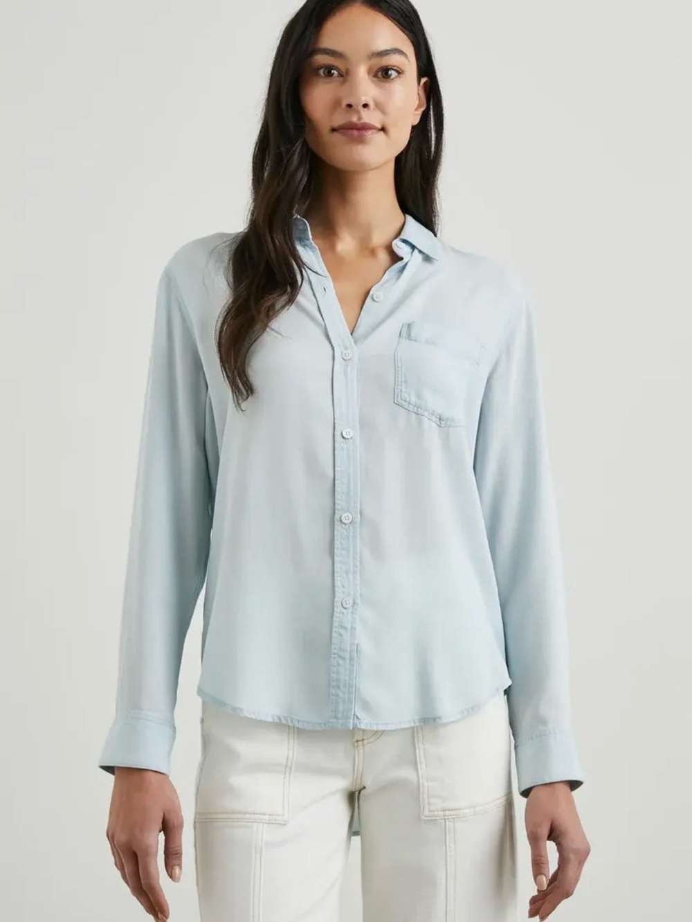 Rails Ingrid Raw Hem Button Down in light Vintage Wash Size M $198